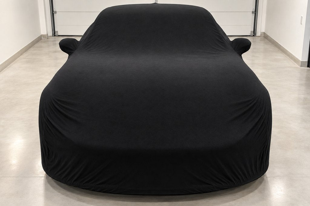 Indoor cover on a car in a garage