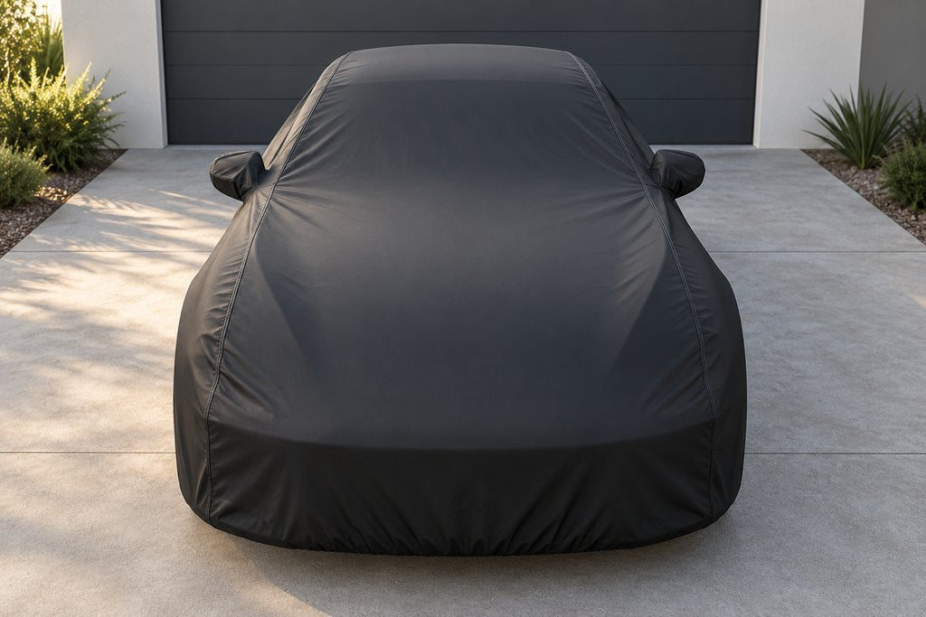 Outdoor cover on a car in a driveway