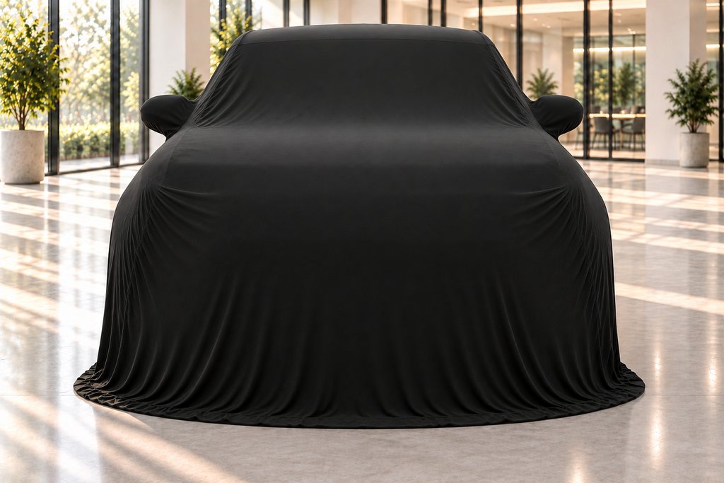 A black velvet Showroom Reveal over an SUV in a showroom