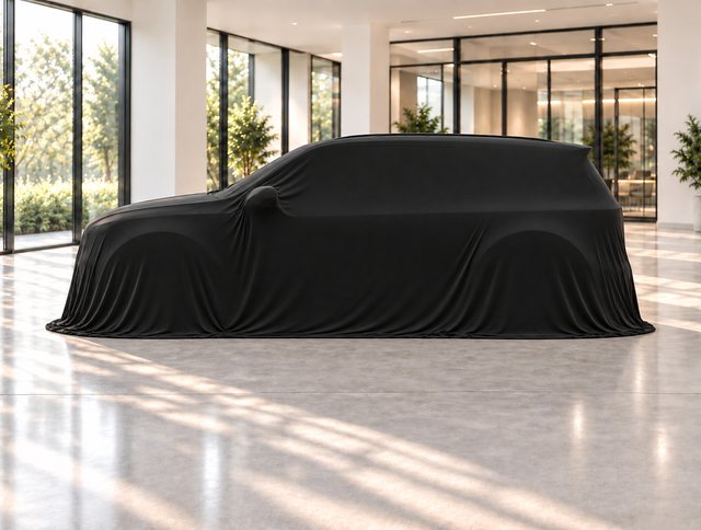 A black velvet Showroom Reveal over an SUV in a showroom, from the side